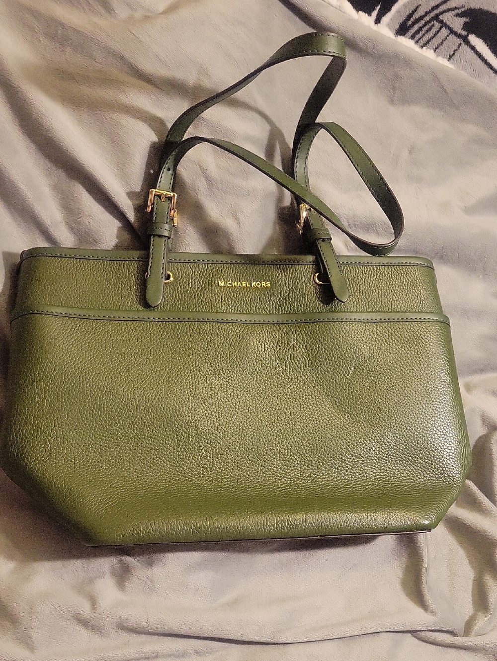 Michael Kors Green Pebbled Leather Tote with Gold Hardware